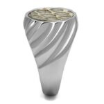 TK2859 - High polished (no plating) Stainless Steel Ring with Leather  in Animal pattern