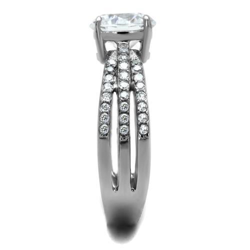 TK2862 - High polished (no plating) Stainless Steel Ring with AAA Grade CZ  in Clear