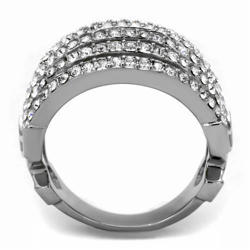 TK2901 - High polished (no plating) Stainless Steel Ring with Top Grade Crystal  in Clear