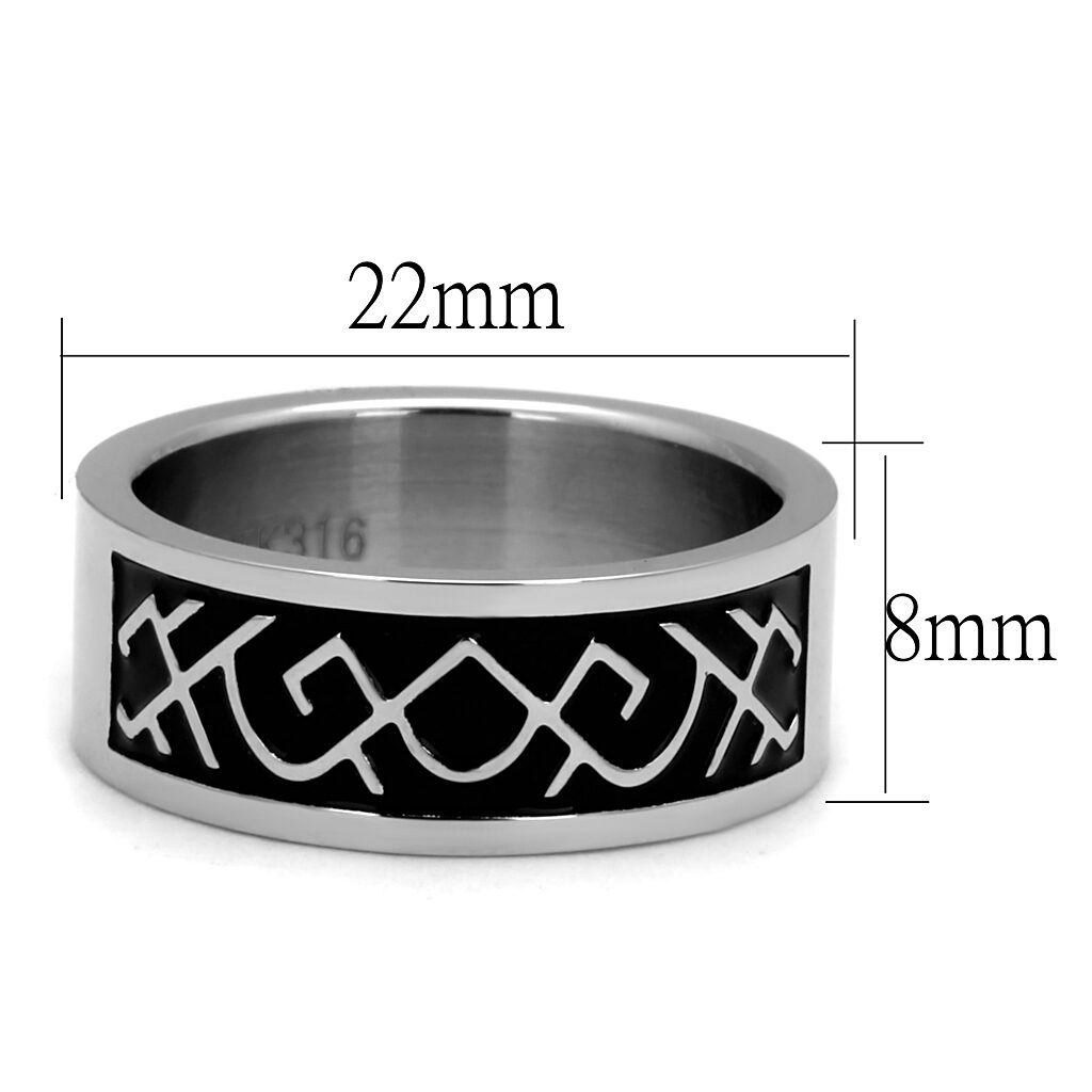 TK2921 - High polished (no plating) Stainless Steel Ring with Epoxy  in Jet