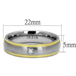 TK2938 - Two-Tone IP Gold (Ion Plating) Stainless Steel Ring with AAA Grade CZ  in Clear