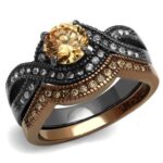 TK2957 - IP Light Black & IP Light coffee Stainless Steel Ring with AAA Grade CZ  in Champagne