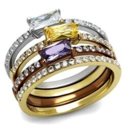 TK2960 - Three Tone IPï?‚?‹? IP Gold & IP Light coffee & High Polished) Stainless Steel Ring with AAA Grade CZ  in Multi Color