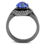 TK2969 - IP Light Black  (IP Gun) Stainless Steel Ring with Top Grade Crystal  in Sapphire