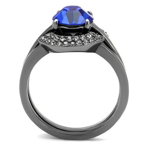 TK2969 - IP Light Black  (IP Gun) Stainless Steel Ring with Top Grade Crystal  in Sapphire