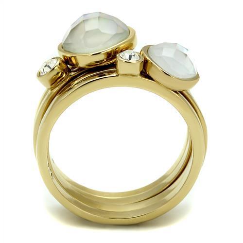 TK2975 - IP Gold(Ion Plating) Stainless Steel Ring with Synthetic Synthetic Glass in White