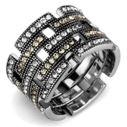 TK2987 - High polished (no plating) Stainless Steel Ring with Top Grade Crystal  in Multi Color