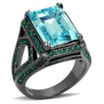 TK2988 - IP Light Black  (IP Gun) Stainless Steel Ring with Top Grade Crystal  in Sea Blue