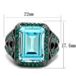 TK2988 - IP Light Black  (IP Gun) Stainless Steel Ring with Top Grade Crystal  in Sea Blue