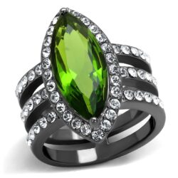 TK2989 - IP Light Black  (IP Gun) Stainless Steel Ring with Synthetic Synthetic Glass in Peridot