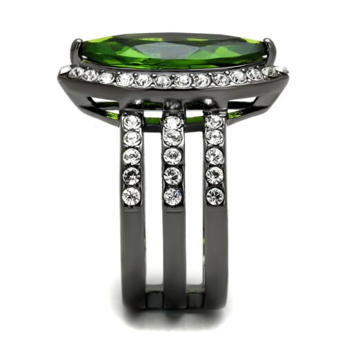 TK2989 - IP Light Black  (IP Gun) Stainless Steel Ring with Synthetic Synthetic Glass in Peridot