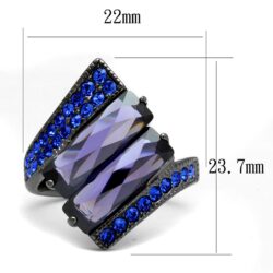 TK2996 - IP Light Black  (IP Gun) Stainless Steel Ring with AAA Grade CZ  in Tanzanite