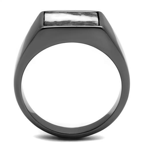 TK3005 - IP Light Black  (IP Gun) Stainless Steel Ring with Semi-Precious Zebra Jasper in Gray