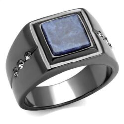 TK3006 - IP Light Black  (IP Gun) Stainless Steel Ring with Blue Sand  in Montana