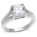 TK3020 - High polished (no plating) Stainless Steel Ring with AAA Grade CZ  in Clear