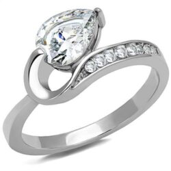 TK3022 - High polished (no plating) Stainless Steel Ring with AAA Grade CZ  in Clear