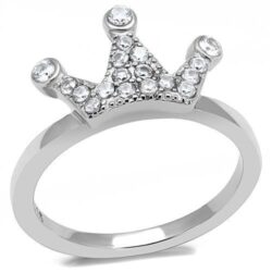 TK3024 - High polished (no plating) Stainless Steel Ring with AAA Grade CZ  in Clear