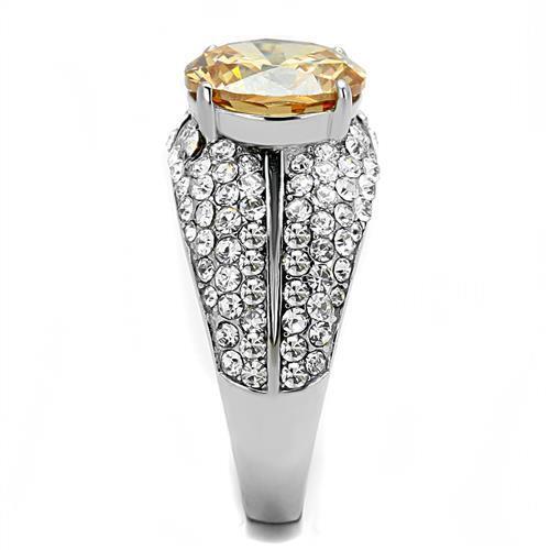 TK3031 - High polished (no plating) Stainless Steel Ring with AAA Grade CZ  in Champagne