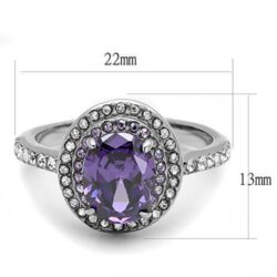 TK3032 - High polished (no plating) Stainless Steel Ring with AAA Grade CZ  in Amethyst