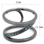 TK3038 - IP Light Black  (IP Gun) Stainless Steel Ring with Top Grade Crystal  in Capri Blue