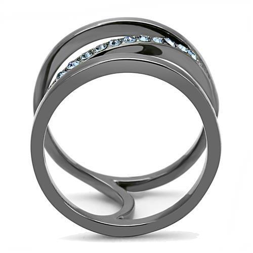 TK3038 - IP Light Black  (IP Gun) Stainless Steel Ring with Top Grade Crystal  in Capri Blue