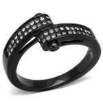 TK3049 - IP Black(Ion Plating) Stainless Steel Ring with Top Grade Crystal  in Clear