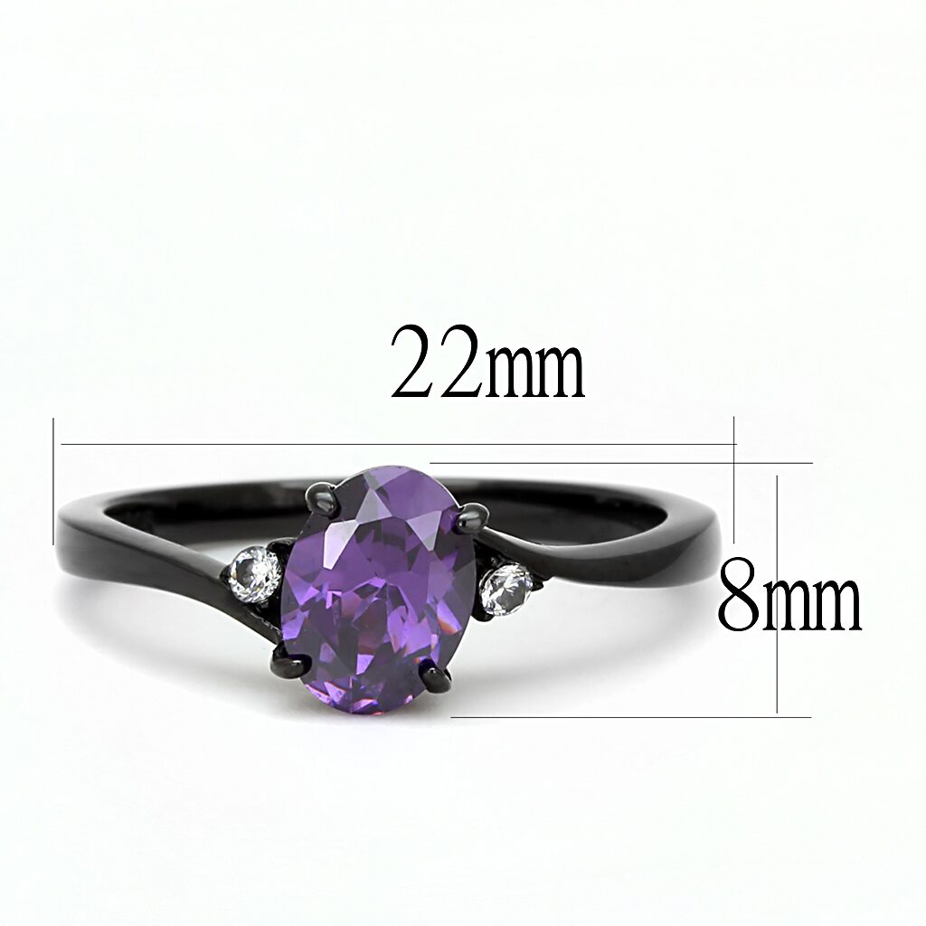 TK3063 - IP Black(Ion Plating) Stainless Steel Ring with AAA Grade CZ  in Amethyst