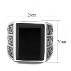 TK3076 - High polished (no plating) Stainless Steel Ring with Synthetic Onyx in Jet