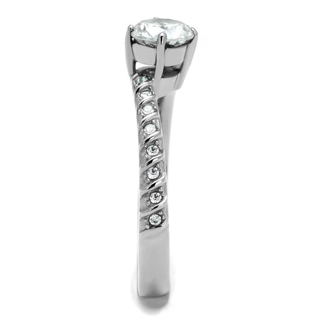 TK3094 - High polished (no plating) Stainless Steel Ring with AAA Grade CZ  in Clear