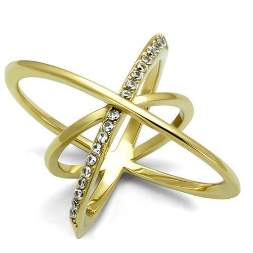 TK3109 - IP Gold(Ion Plating) Stainless Steel Ring with AAA Grade CZ  in Clear