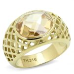 TK3122 - IP Gold(Ion Plating) Stainless Steel Ring with AAA Grade CZ  in Champagne