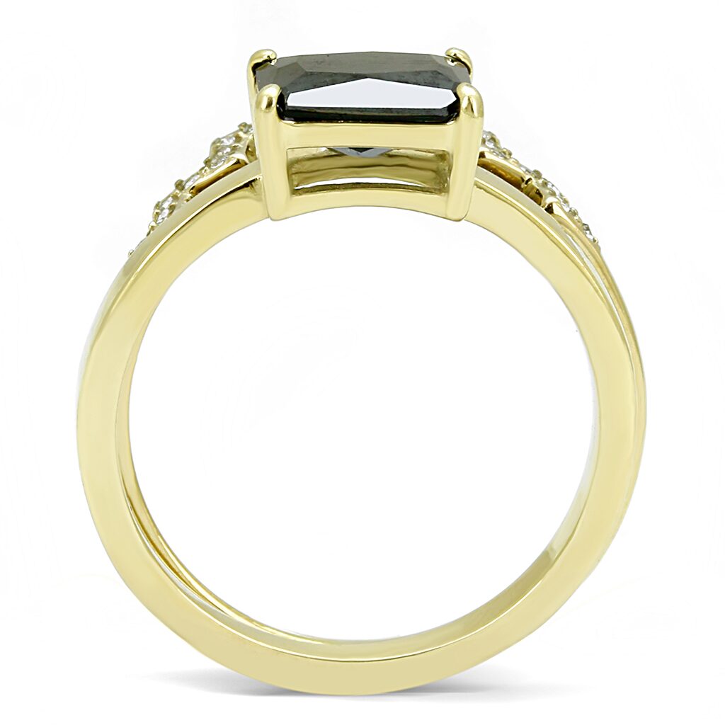 TK3127 - IP Gold(Ion Plating) Stainless Steel Ring with AAA Grade CZ  in Black Diamond