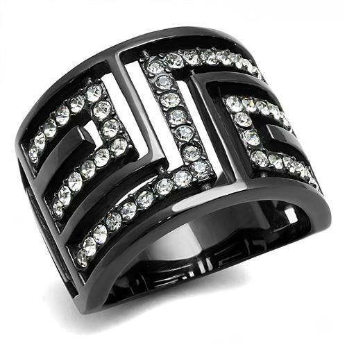 TK3134 - IP Light Black  (IP Gun) Stainless Steel Ring with Top Grade Crystal  in Clear