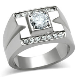 TK316 - High polished (no plating) Stainless Steel Ring with AAA Grade CZ  in Clear