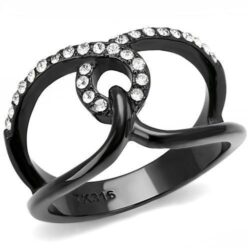 TK3166 - IP Black(Ion Plating) Stainless Steel Ring with Top Grade Crystal  in Clear