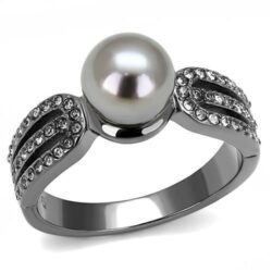 TK3170 - IP Light Black  (IP Gun) Stainless Steel Ring with Synthetic Pearl in Gray