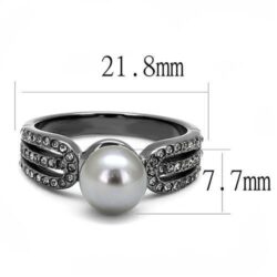 TK3170 - IP Light Black  (IP Gun) Stainless Steel Ring with Synthetic Pearl in Gray