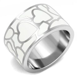 TK3172 - High polished (no plating) Stainless Steel Ring with Epoxy  in White