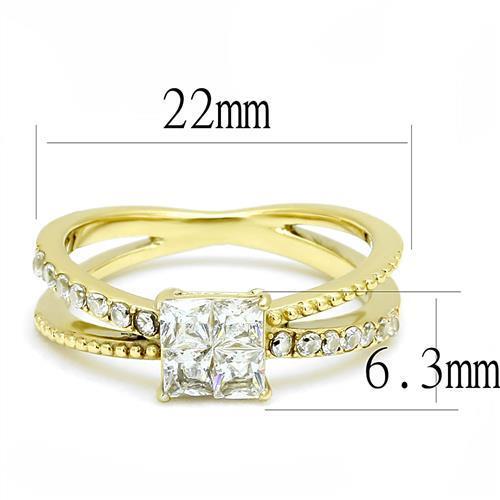 TK3181 - IP Gold(Ion Plating) Stainless Steel Ring with AAA Grade CZ  in Clear