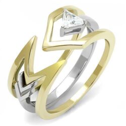 TK3183 - Two-Tone IP Gold (Ion Plating) Stainless Steel Ring with AAA Grade CZ  in Clear