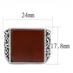 TK3189 - High polished (no plating) Stainless Steel Ring with Semi-Precious Agate in Siam