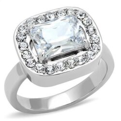 TK3209 - High polished (no plating) Stainless Steel Ring with AAA Grade CZ  in Clear