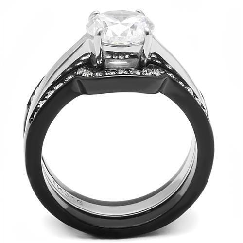 TK3214 - Two-Tone IP Black (Ion Plating) Stainless Steel Ring with AAA Grade CZ  in Clear