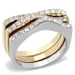 TK3234 - Three Tone IP?†IP Gold & IP Rose Gold & High Polished) Stainless Steel Ring with Top Grade Crystal  in Clear