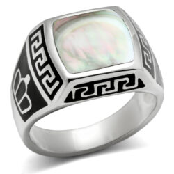 TK325 - High polished (no plating) Stainless Steel Ring with Precious Stone Conch in Gray