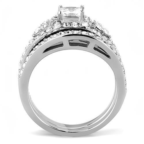 TK3253 - High polished (no plating) Stainless Steel Ring with AAA Grade CZ  in Clear