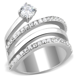 TK3254 - High polished (no plating) Stainless Steel Ring with AAA Grade CZ  in Clear