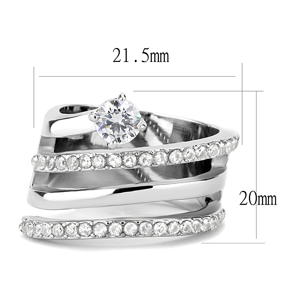 TK3254 - High polished (no plating) Stainless Steel Ring with AAA Grade CZ  in Clear