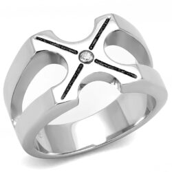 TK3278 - High polished (no plating) Stainless Steel Ring with AAA Grade CZ  in Clear