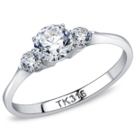 TK3431 - High polished (no plating) Stainless Steel Ring with AAA Grade CZ  in Clear